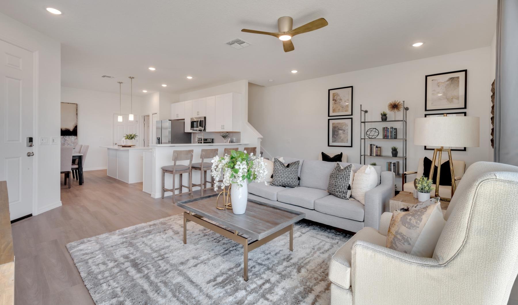 a living room with a couch and a table