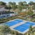 tennis courts and nearby pool courtyards